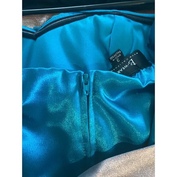 Vtg Womens Satin Mini Dress XS 3 Formal Prom Party Cocktail Teal Blue Black Y2K - Picture 8 of 10